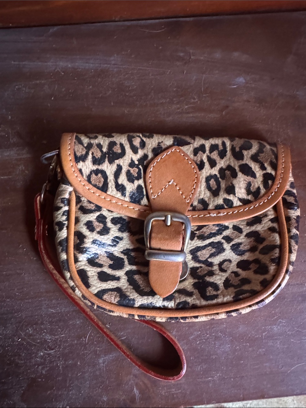 Cavalcanti Leopard Print Crossbody Wristlet with Brown Trim